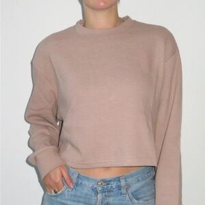 Brunette The Label Cozy Waffle Knit Boxy Cropped Dusty Rose M/L EUC